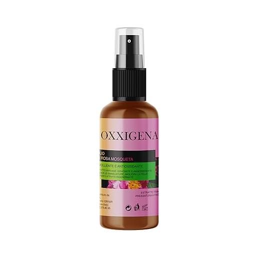 Oxxigena - olio di rosa mosqueta bio puro al 100% , confezione spray 100 ml, idratante versatile per pelle secca e screpolata, ideale contro rughe, cicatrici, unghie o capelli