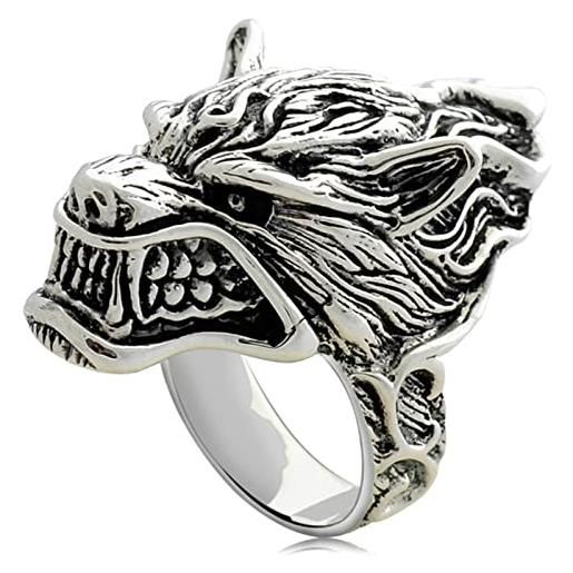 Aeici anello uomo 925, anelli uomo gotico lupo punk anello argento misura 32