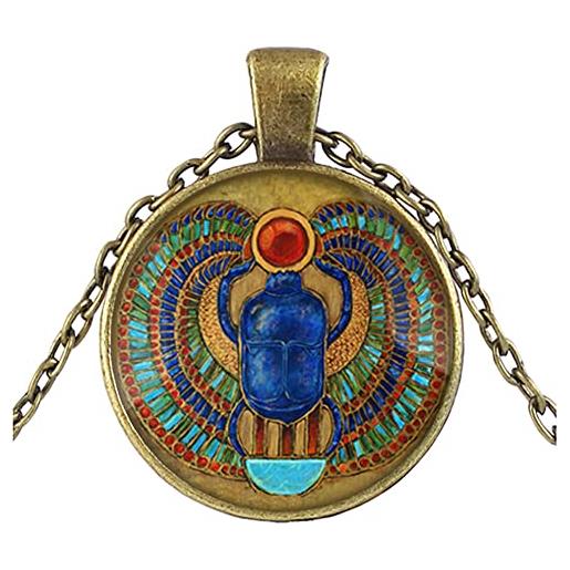 CQHODFYA collana con ciondolo scarabeo egiziano per uomo donna , collana pendente scarabeo egiziano con catena a maglia 27, regalo di gioielli CQHODFYA, collana religiosa in lega di zinco(confezione regalo)