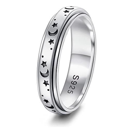 JeweBella anello antistress donna argento sterling 925 anello antistress girevole anello ansia stella luna anelli spinner anelli promessa matrimonio anelli di fidanzamento gioielli dimensione 9-27