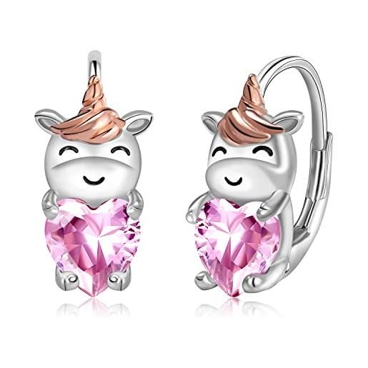 StoryMidir regali unicorno per ragazze orecchini a cerchio in argento sterling 925 orecchini unicorno orecchini animali ipoallergenici cerchi di cristallo rosa gioielli regali per le donne