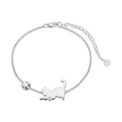 LONAGO braccialetto con gatto in argento sterling 925, con gatto carino con pietra portafortuna gioielli per le donne, argento sterling