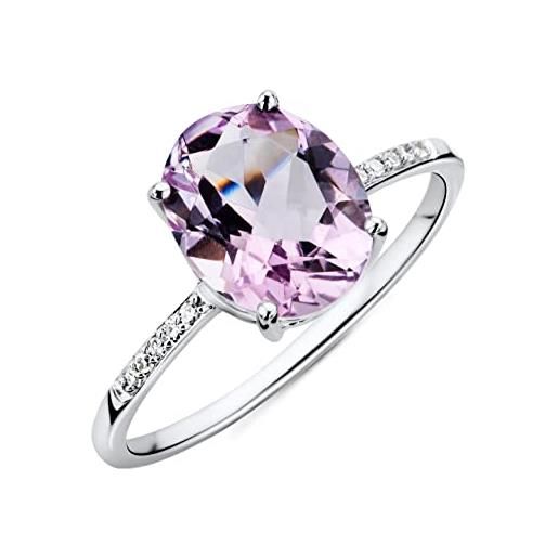 Miore anello donna ametista rosa con diamanti taglio brillante oro bianco 9 kt / 375