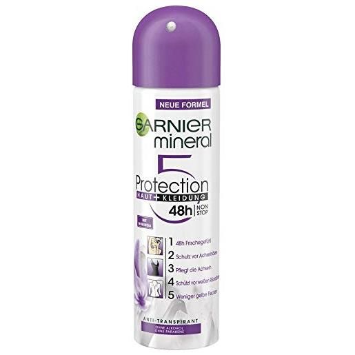 Garnier mineral deodorante protect ion5 pelle + abbigliamento - deo spray donna 48h (6 x 150 ml)