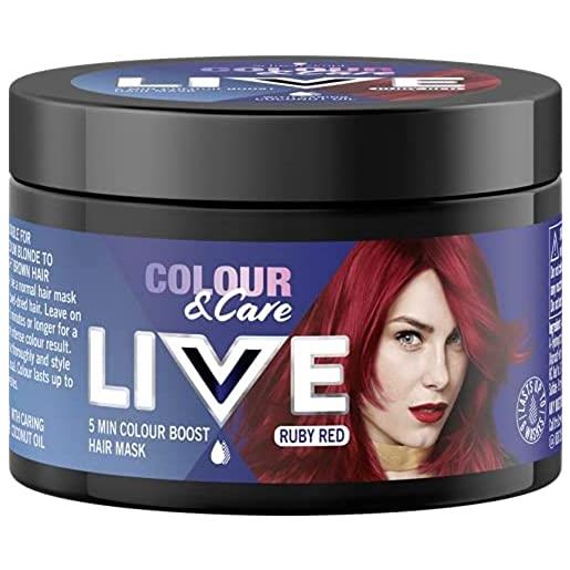 Schwarzkopf live colour & care - maschera per capelli, 5 minuti per lavare il colore, tinta per capelli rossa semipermanente, dura fino a 6 lavaggi, rosso rubino, 150 ml