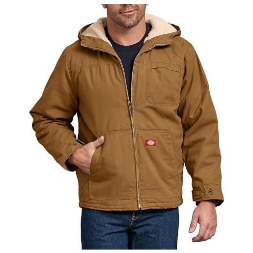 Dickies sherpa lined duck jacket, outerwear uomo, marrone (rinsed brown duck), xl