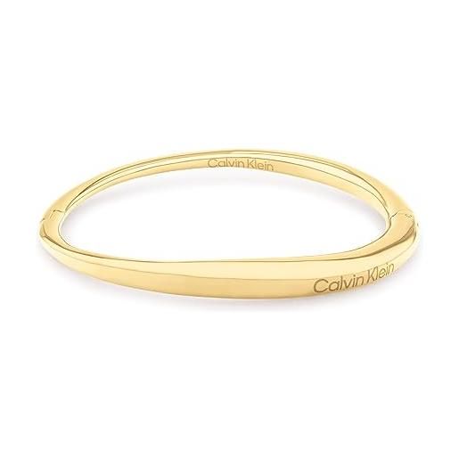 Calvin Klein braccialetto rigido da donna collezione elongated drops in acciaio inossidabile, oro (gold)
