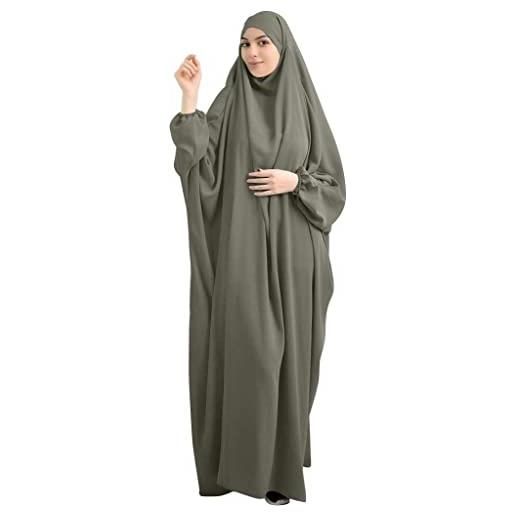 YOVALO donne elegante musulmano hijab abbigliamento islam dubai abaya abito da preghiera tinta unita sciolto abito da preghiera monopezzo copertura completa musulmana moda manica pipistrello jilbab