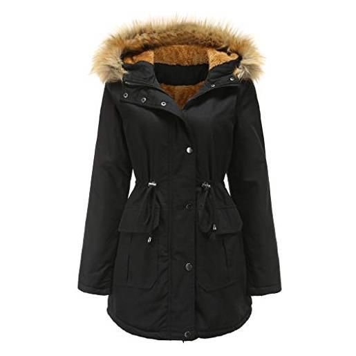 AMCYT giacca imbottita da donna in cotone felpato con cappuccio, collo in pelliccia, giacca invernale calda, giacca imbottita da donna taglie forti (damen3, xl)