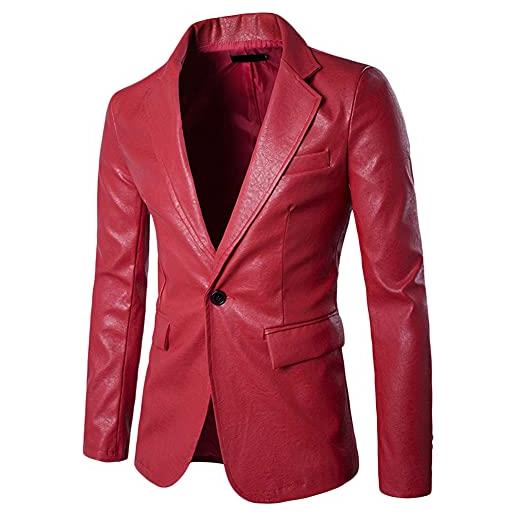 GUOCU giubbotto uomo in ecopelle slim fit giacca giubbino casual giacca biker maniche lunghe cappotto giacche da abito blazer elegante, rosso, m