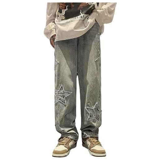 Yokbeer jeans da uomo hip hop y2k jeans loose straight leg denim pantaloni vintage a gamba larga pantaloni streetwear grunge jeans abbigliamento y2k pants men (color: schwar, size: 3xl)