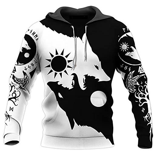 YABEME set di vestiti vichinghi stampa 3d yin yang wolf tattoo graphic streetwear sportivo casual, hoodie, l