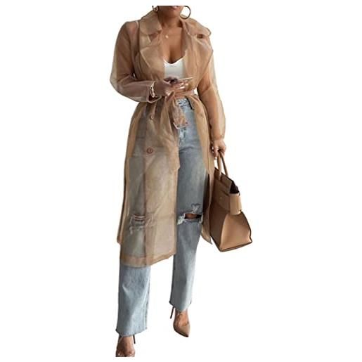 Freebily cardigan donna lungo elegante casual cappotto estivo con cintura rimovibile coprispalle bolero da vacanze feste giacche giacca estiva copricostume da spiaggia cachi l