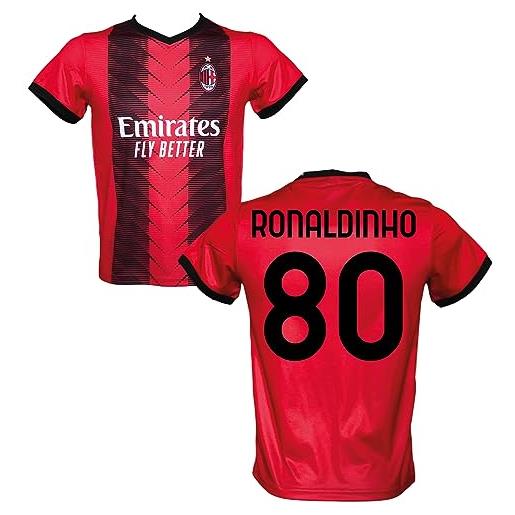 Generico maglia calcio ronaldinho 80 rossonera replica autorizzata 2023-2024 taglie da bambino e adulto. (8 anni)