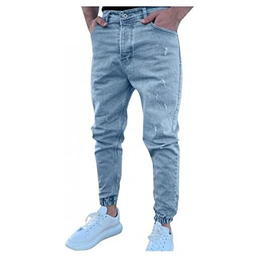 ZHINIAN jeans skinny per uomo pantaloni di jeans elasticizzati slim fit strappati con polsini elastici classici pantaloni di jeans streetwear 2022, azzurro, m