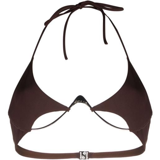 Mugler top bikini con placca logo - marrone