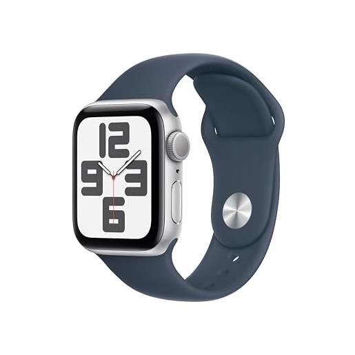 Apple watch se (2ª generazione, 2023) gps 40 mm smartwatch con cassa in alluminio color argento e cinturino sport blu tempesta - m/l. Fitness tracker, monitoraggio del sonno, rilevamento incidenti