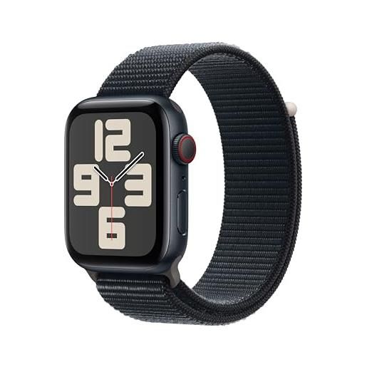 Apple watch se (2ª generazione, 2023) gps + cellular 44mm smartwatch con cassa in alluminio color mezzanotte e sport loop mezzanotte. Fitness tracker, monitoraggio del sonno. 