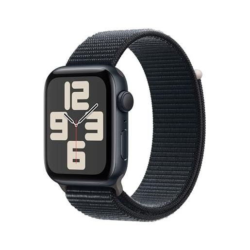 Apple watch se (2ª generazione, 2023) gps 44 mm smartwatch con cassa in alluminio color mezzanotte e sport loop mezzanotte. Fitness tracker, monitoraggio del sonno, rilevamento incidenti