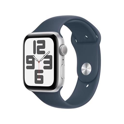 Apple watch se (2ª generazione, 2023) gps 44 mm smartwatch con cassa in alluminio color argento e cinturino sport blu tempesta - m/l. Fitness tracker, monitoraggio del sonno, rilevamento incidenti