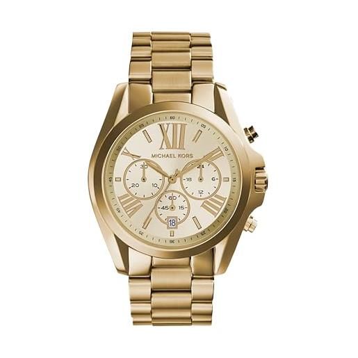 Michael Kors orologio bradshaw donna, movimento cronografo, cassa in acciaio inossidabile dorata da 43 mm con bracciale in acciaio inossidabile, mk5605, tono oro e crema