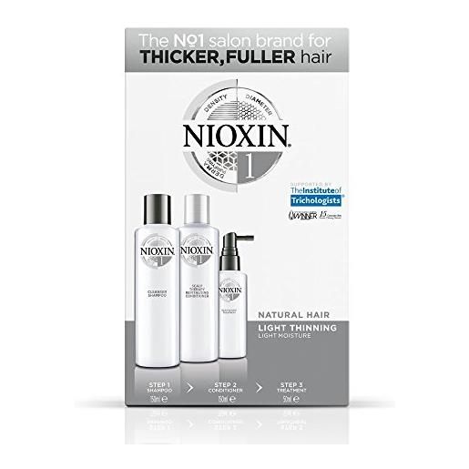Nioxin - system 1, sistema trifasico per la cura dei capelli, cleanser + scalp revitaliser + scalp treatment, 3 pz. 