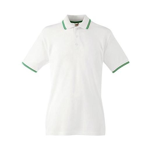 Fruit of the Loom tipped polo, weiß (white/kelly green 055), small uomo