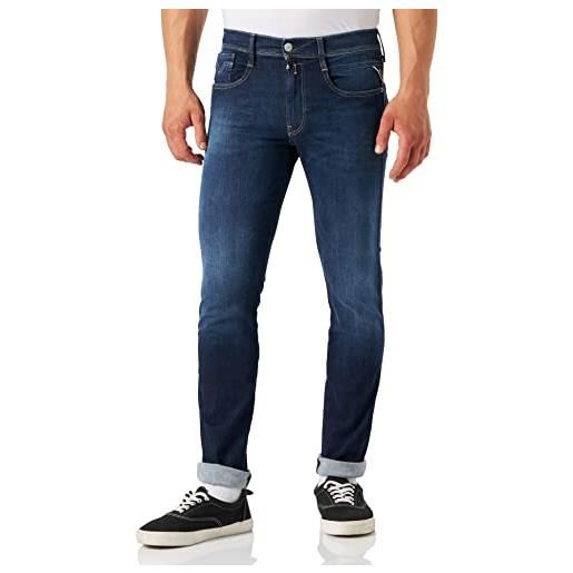Replay jeans hyperflex slim fit anbass da uomo realizzati in materiale riciclato con elasticità, blu (dark blue 007), 28w / 34l