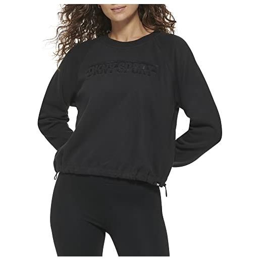 DKNY sport donna dropout mirror logo crew collo pullover w/bungees maglione, nero, m