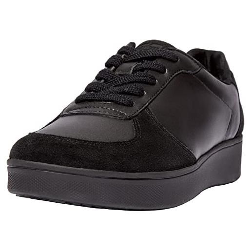 Fitflop rally leather/suede panel sneakers, scarpe da ginnastica donna, all black fq1 090, 37 eu