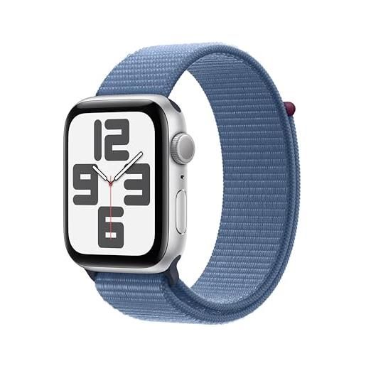 Apple watch se (2ª generazione, 2023) gps 44 mm smartwatch con cassa in alluminio color argento e sport loop blu inverno. Fitness tracker, monitoraggio del sonno, rilevamento incidenti