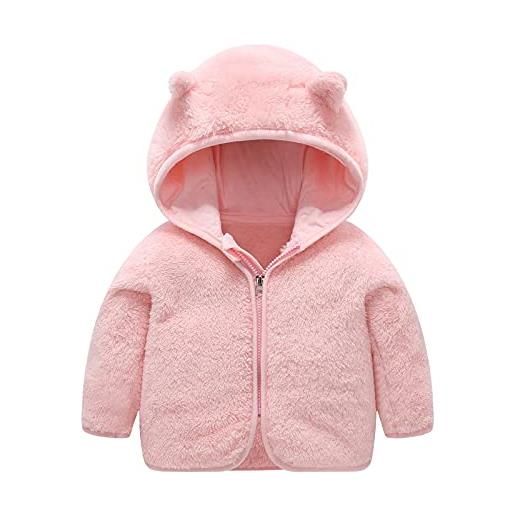L9WEI pelliccia neonata cappotto invernale in pile con cappuccio antivento per bambine e bambini felpa da montagna (grey, 12-18 months)