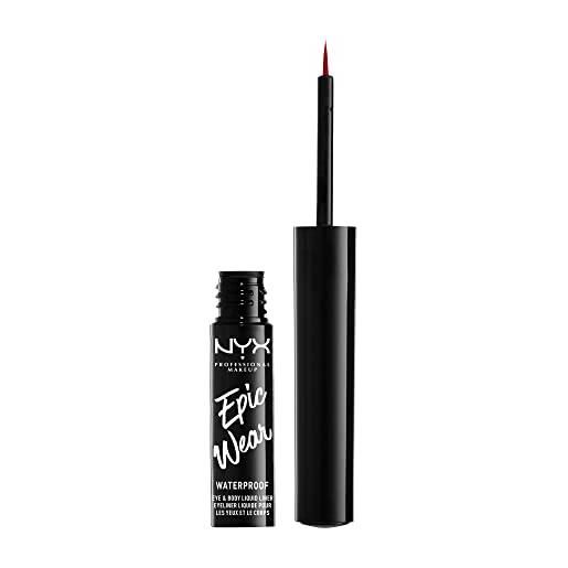 Nyx professional makeup eyeliner liquido semi-permanente epic wear, a lunga tenuta, waterproof, per viso e corpo, finish matte, colore: rosso