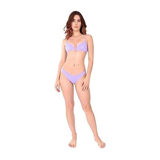 Ciabalù costume da bagno donna due pezzi effetto lucido bikini mare (46, lilla)