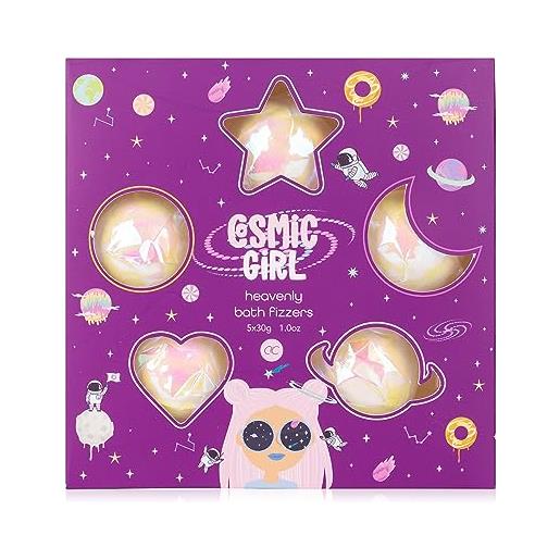 Accentra set bombe da bagno cosmic girl, in confezione regalo, 5 x 30 g, con dolce profumo di bubblegum
