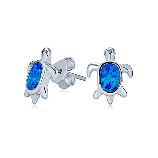 Bling Jewelry nautico hawaiian beach blu creato opal intarsio tartaruga marina orecchini piccoli. 925 sterling silver per le donne teen 13mm