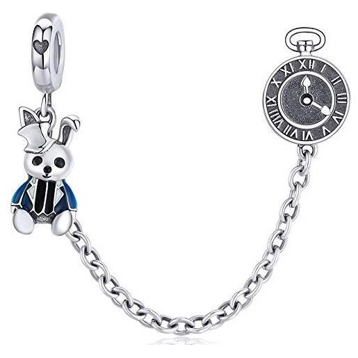 ZaliOan charm compatibili con bracciali，ciondoli in argento sterling 925-catena di sicurezza con coniglio magico