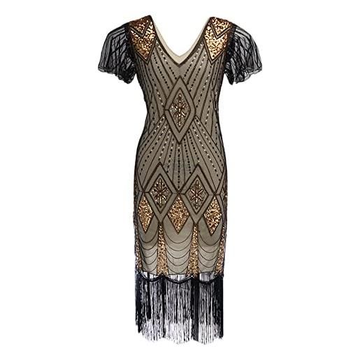 IBTOM CASTLE Flapper Dresses anni '20 Gatsby,Abito da donna vintage con  scollo a V con paillettes e orlo a sirena formale da sera per cocktail,  Nero Rosso+ Accessori, XXL 