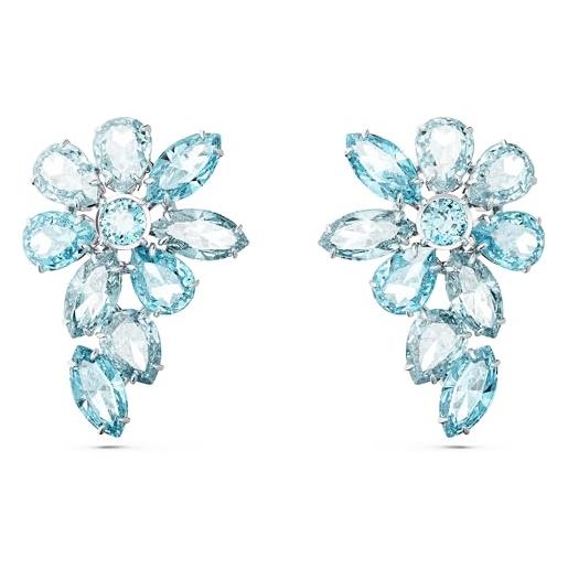 Swarovski gema orecchini pendenti, con cristalliSwarovski a taglio misto, design a fiore, placcatura in tonalità rodio, blu
