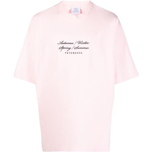 VETEMENTS t-shirt 4 seasons con ricamo - rosa