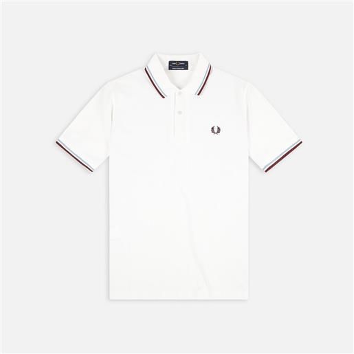 Fred Perry twin tipped polo shirt white/ice/maroon uomo