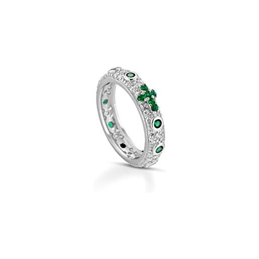 Donipreziosi anello rosario in argento 925% pavè uomo/donna unisex con croce zirconi diverisi colori taglio diamante (verde, 16)
