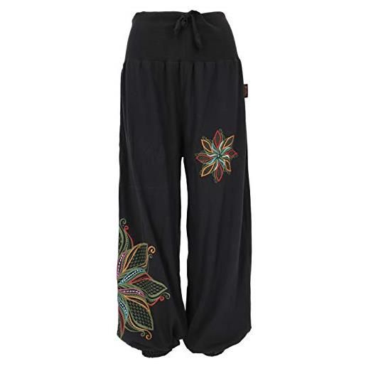GURU SHOP guru-shop, pantaloni larghi da harem con cintura larga e ricamo floreale, marrone scuro, cotone, dimensione indumenti: l/xl (42), harem pantaloni aladdin pantaloni aladdin