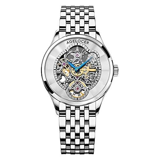 Agelocer - orologio da donna con scheletro meccanico, elegante, elegante, per natale, san valentino, nk_5301a9, 