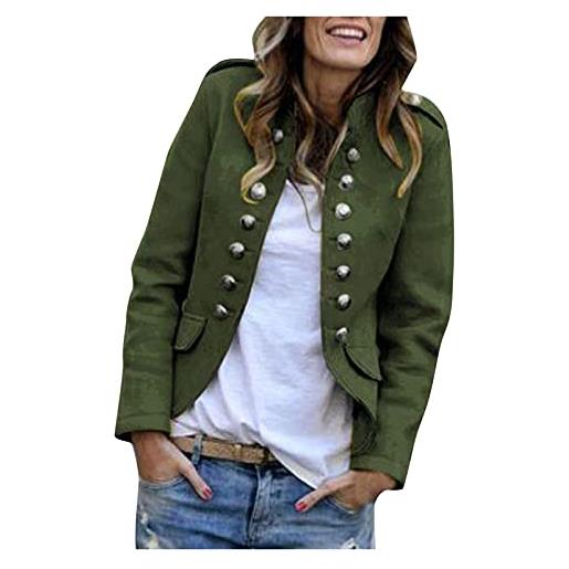 Meggsnle blazer - tuta corta da donna, corta, invernale, sottile, alla moda, con bottone, collo alto, a maniche lunghe, da donna, blazer corto, blazer da donna, verde militare, m