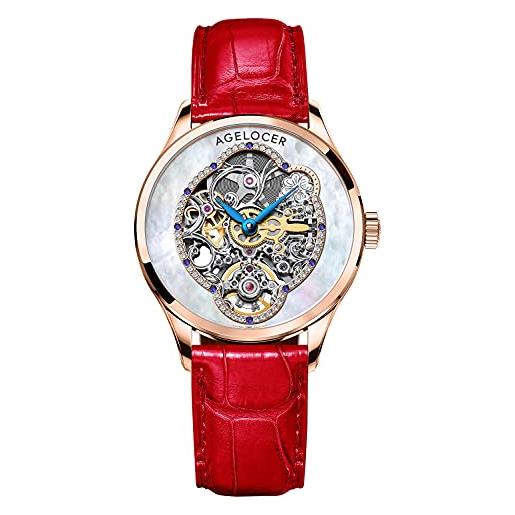 Agelocer - orologio da donna con scheletro meccanico, elegante, elegante, per natale, san valentino, nk_5303d4, 