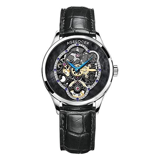 Agelocer - orologio da donna con scheletro meccanico, elegante, elegante, per natale, san valentino, nk_5301d2, 
