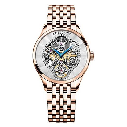 Agelocer - orologio da donna con scheletro meccanico, elegante, elegante, per natale, san valentino, nk_5302d2, 