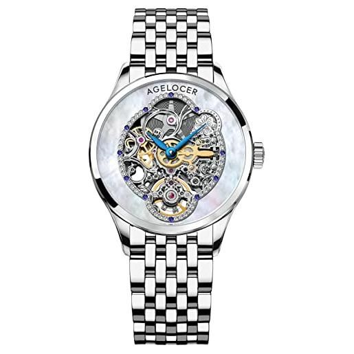 Agelocer - orologio da donna con scheletro meccanico, elegante, elegante, per natale, san valentino, nk_5301d4, 