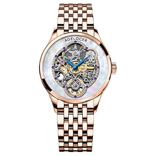 Agelocer - orologio da donna con scheletro meccanico, elegante, elegante, per natale, san valentino, nk_5303d9, 